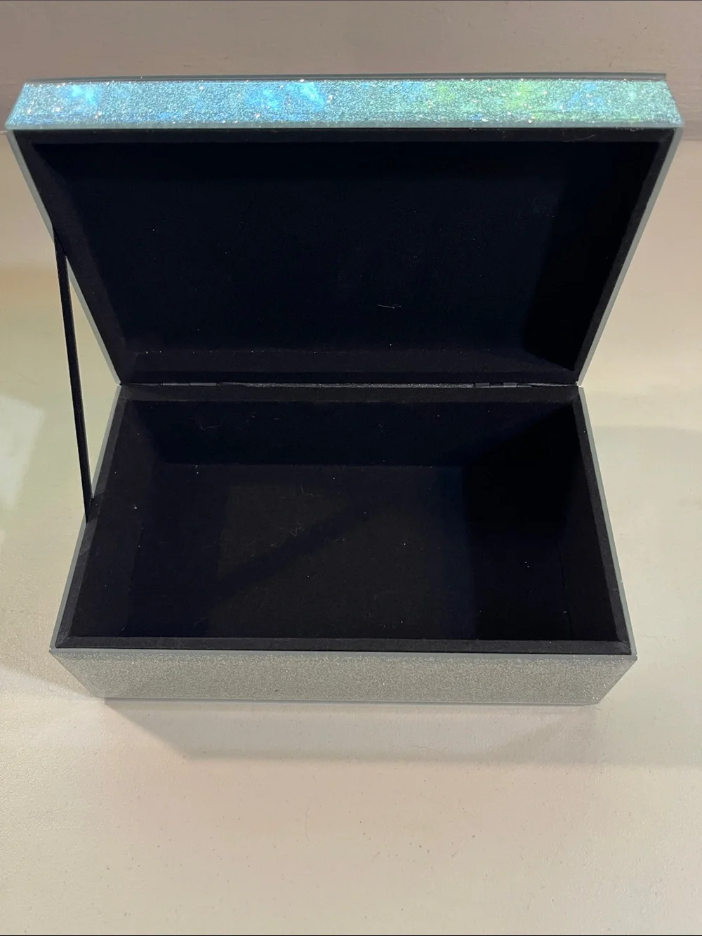 Glittered Silver Jewelry Box with Rhinestone 'A' Accent